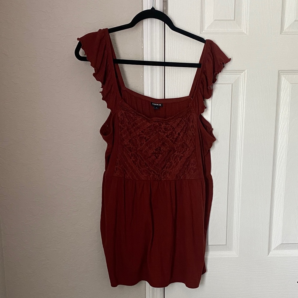 Torrid Burnt Orange Ruffled Lace Tank Top